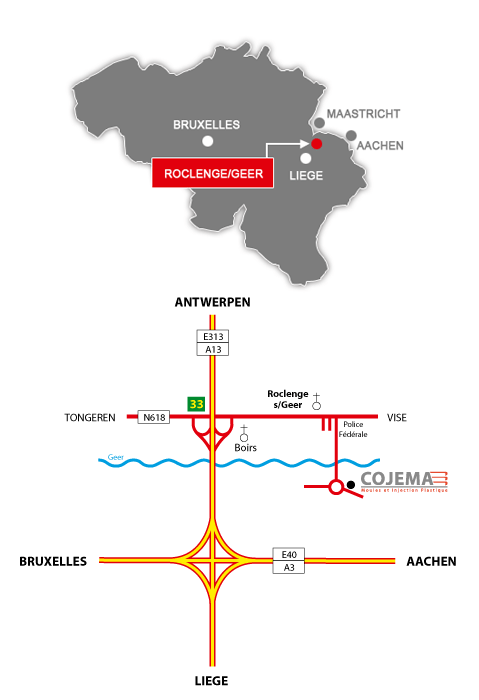 Plan d'accès à la SPRL Cojema à Roclenge, Belgique